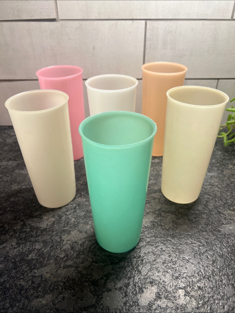 Vintage Set of 6 Pastel Tupperware Plastic Tumblers - Mint, Pink, Peach, Cream